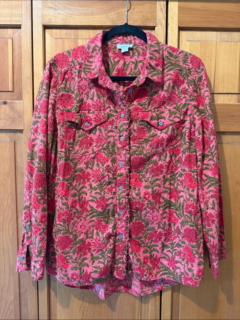 Sundance Cotton Eyelet Floral Button Down Blouse